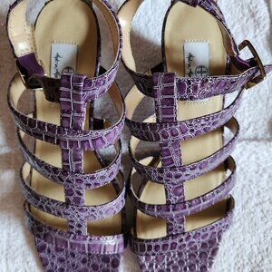 Purple Croc-Embossed Strappy Heels | Statement Sandals | Chic & Bold